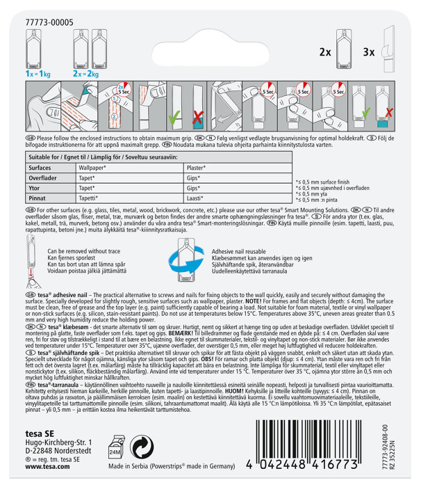 Tesa limspiker for tapet og gips 1 kg - 2 stk.
